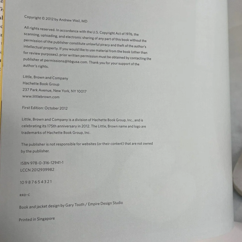 True Food Andrew Weil MD Sam Fox Michael Stebner Cookbook 2012 First Edition